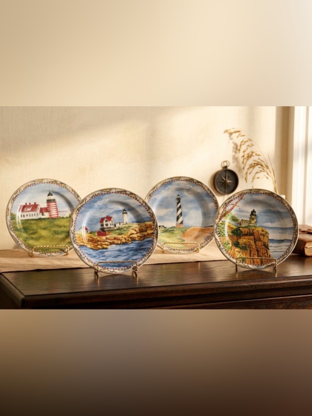 STUNNING VTG American atelier Signals lighthouse plates set of 4 Nautical Decor